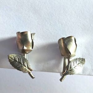 Vintage rose earrings silver tone screwback flower floral